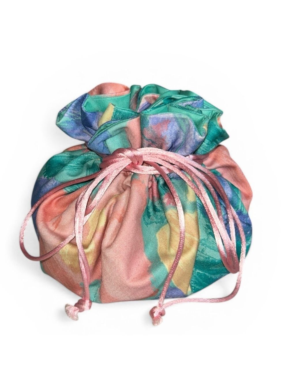 Handcrafted Pastel Print with Satin Drawstring Jewelry Pouch with Eight Pockets
